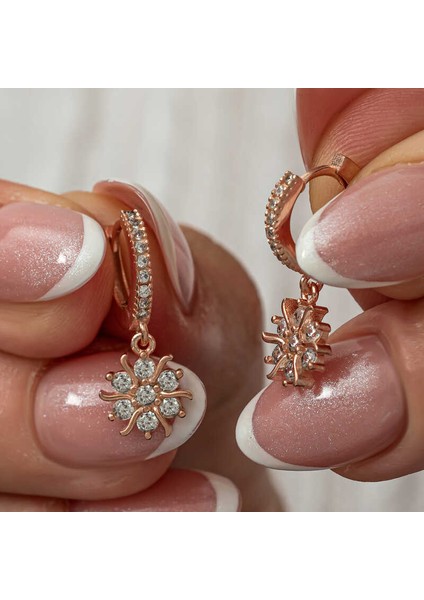 Gümüş Rose Sallantılı Güneş Kadın Küpe