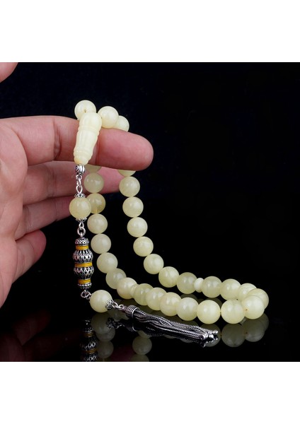 10 mm Mat Renk Orjinal Damla Kehribar Tesbih 925 Ayar Gümüş Mineli Püsküllü
