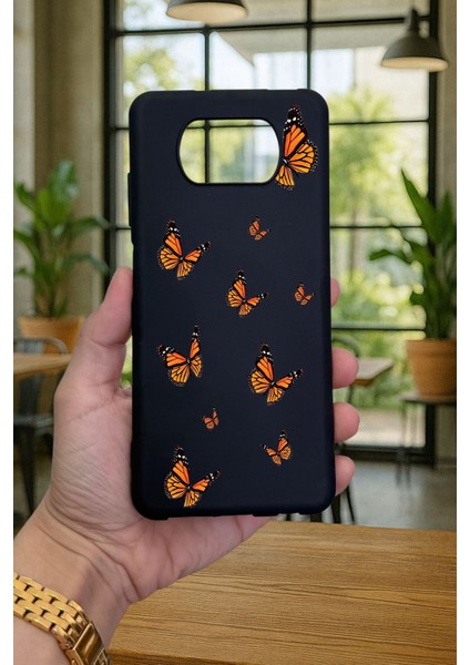 Poco X3 ve X3 Pro Uyumlu Turuncu Kelebek Desenli Silikon Darbe Emici Klasik Korumalı Rubber Kılıf fiyatları