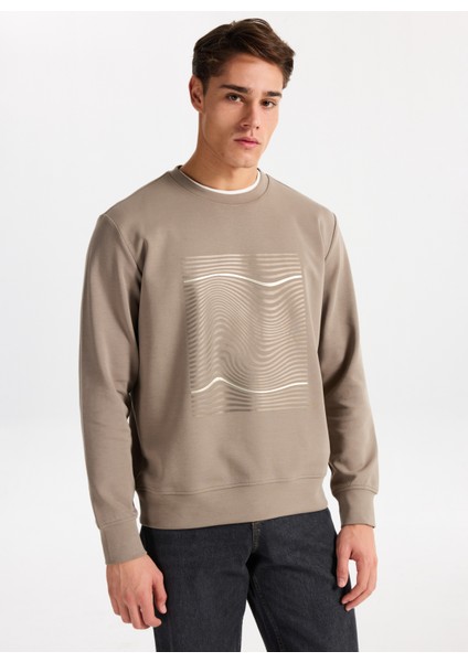 Gmg Fırenze Bisiklet Yaka Koyu Bej Erkek Sweatshırt GU25MFW08024