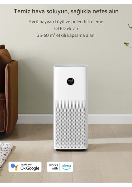 Smart Air Purifier 4 Pro 60M2 Hepa Filtreli Zaman Ayarlı Akıllı Hava Temizleyici, Alerjen Giderme, 104 M²