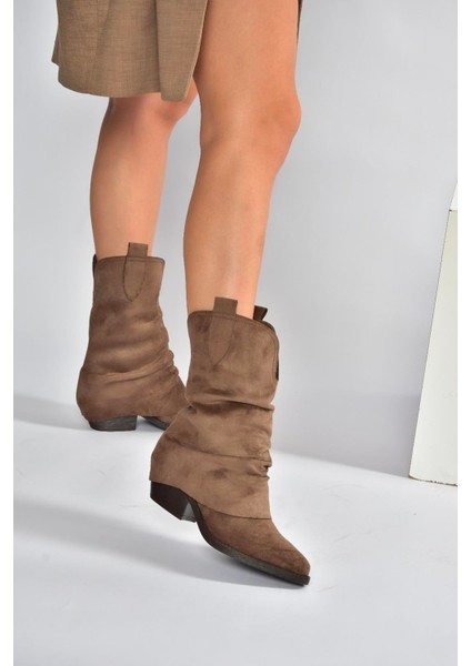V404041002 Kahverengi Süet Kalın Topuklu Kadın Bot modelleri