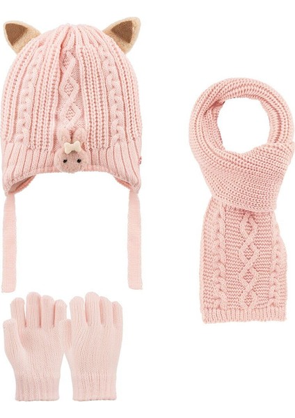 2516001 Kız Çocuk 1-4 Yaş Atkı-Bere-Eldiven 3'lü Set