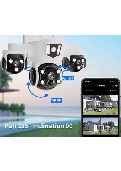 V380PRO 18MP Wifi (6mp+6mp+6mp) 3 Kameralı Gece Görüş Sesli Türkçe Mpia Mizu modelleri