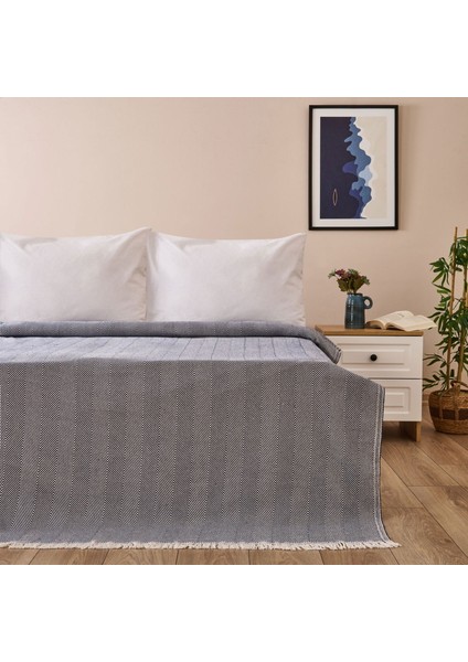 Soft Herringbone Tek Kişilik Yatak Örtüsü - Lacivert - 150X200 cm