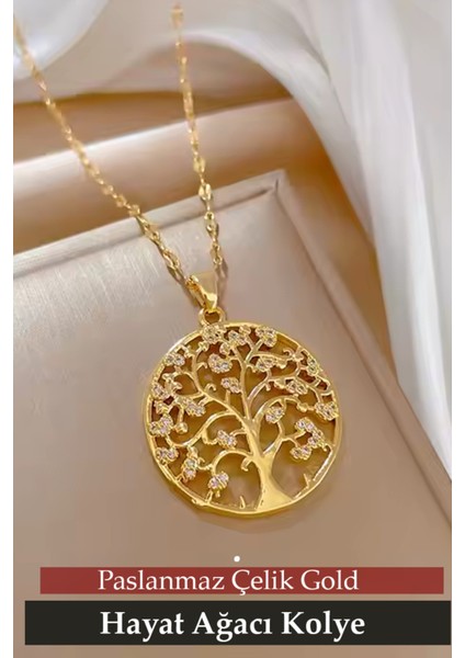 Yeni Tasarım Hayat Ağacı Taşlı Paslanmaz Çelik Kolye Anneler Sevgililer Kadınlar Günü Hediyesi