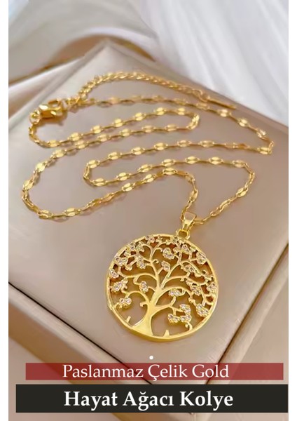 Yeni Tasarım Hayat Ağacı Taşlı Paslanmaz Çelik Kolye Anneler Sevgililer Kadınlar Günü Hediyesi fiyatları