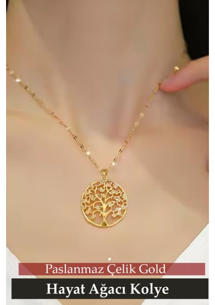 Yeni Tasarım Hayat Ağacı Taşlı Paslanmaz Çelik Kolye Anneler Sevgililer Kadınlar Günü Hediyesi modelleri