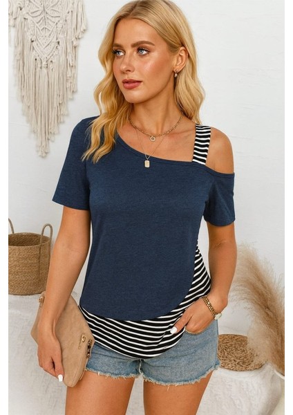 Kadın Kısa Kollu Omuzdan Askılı Viskon Bluz