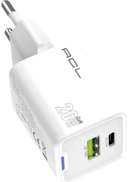 Acl Ac-96 20W 1xusb-A 1xusb-C 1mt Type-C To Type-C Kablo Duvar Şarj Aleti