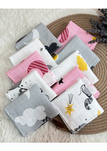 %100 Pamuk Müslin Ağız Mendili 10'lu Set | Bebek Ağız Bezi | Yumuşak & Emici | Yeni Doğan Için Uygun