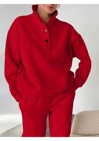 Kadın Uzun Kollu Balıkçı Dik Yakalı Düğmeli Üç Iplik Bluz ve Pantolon Ikili Takım fiyatları