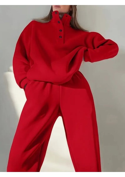 Kadın Uzun Kollu Balıkçı Dik Yakalı Düğmeli Üç Iplik Bluz ve Pantolon Ikili Takım modelleri