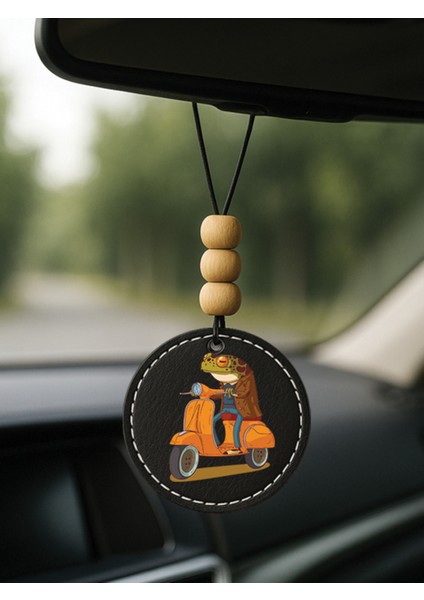 Özel Tasarım Deri Baskılı Desenli Araba Dikiz Aynası Süsü Siyah - Gezgin Kurbağa