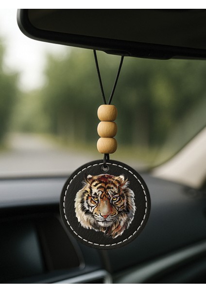 1.sınıf Suni Deri Süslemeli Desenli Uv Baskı Dikiz Araç Aynası Süsü Siyah - Kaplan