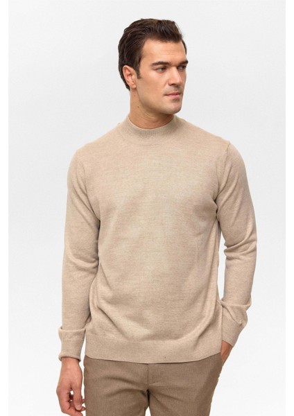 Yün Akrilik Yarım Balıkçı Yaka Bej Erkek Kazak TR2013700485