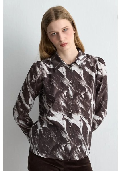 Anka Koleksiyonu Lyocell Desenli Gömlek - Kahverengi