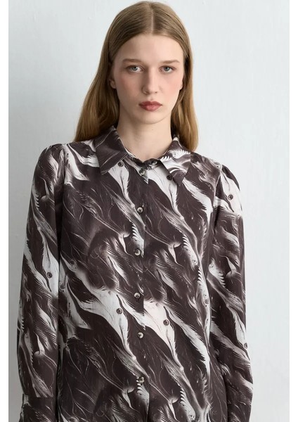 Anka Koleksiyonu Lyocell Desenli Gömlek - Kahverengi modelleri