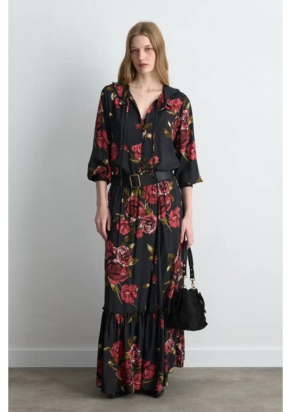 Anka Koleksiyonu Gül Desenli Viskon Bluz - Siyah modelleri