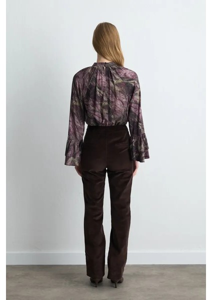 Anka Koleksiyonu Kolları Volanlı Dik Yakalı Viskon Bluz - Mürdüm indirimleri