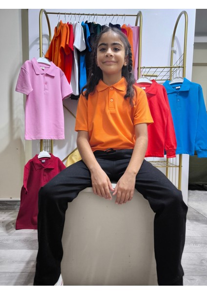 unisex Çocuk Genç Polo Yaka Kısa Kol Okul Günlük Tişört, Nefes Alabilen Kumaş indirimleri