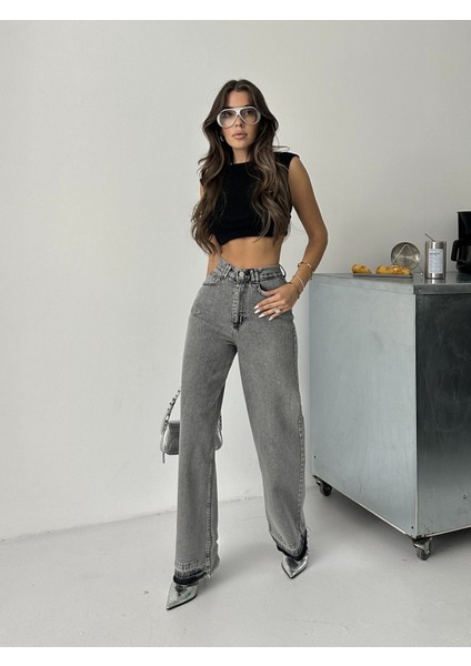 Kadın Çift Köprülü Paça Söküm Detaylı Kot Pantolon Jeans fiyatları