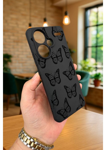 Redmi Note 13 Pro Plus Siyah Kelebek Desenli Silikon Darbe Emici Klasik Korumalı Rubber Kılıf modelleri