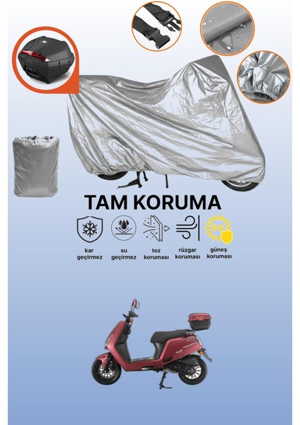 Gri Arka Çanta Uyumlu Falcon Techno 50 Uyumlu Motor Brandası, Koruyucu Örtü