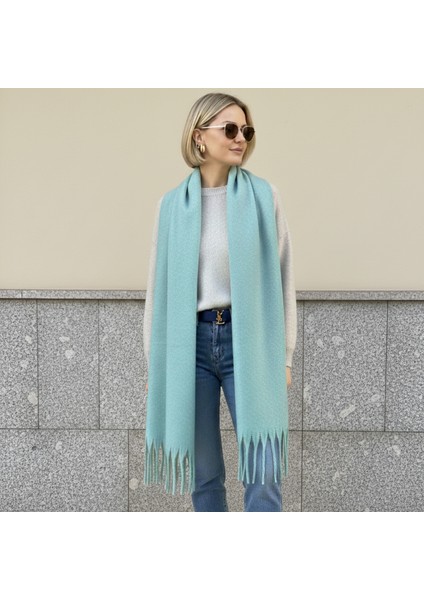 Klein Soft Touch Püskül Detaylı Yün Dokulu Premium Kışlık Şal Saçaklı Atkı