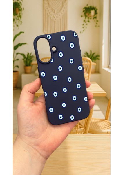 iPhone 16 -Nazar Boncuk Desenli Silikon Darbe Emici Klasik Korumalı Rubber Kılıf
