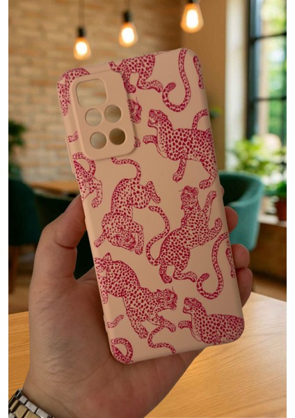 Xiaomi Redmi 10 2022 Pembe Leopar Desenli Silikon Darbe Emici Klasik Korumalı Rubber Kılıf