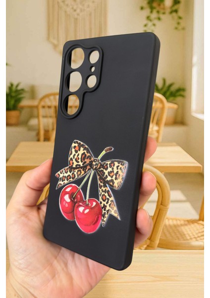 Samsung Galaxy S25 Ultra Uyumlu Kiraz Leopar Fiyonk Desenli Silikon Darbe Emici Rubber Kılıf modelleri