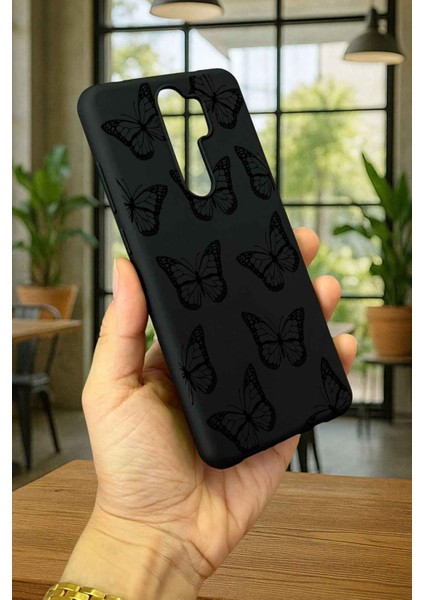 Xiaomi Redmi Note 8 Pro Siyah Kelebek Desenli Silikon Darbe Emici Klasik Korumalı Rubber Kılıf modelleri