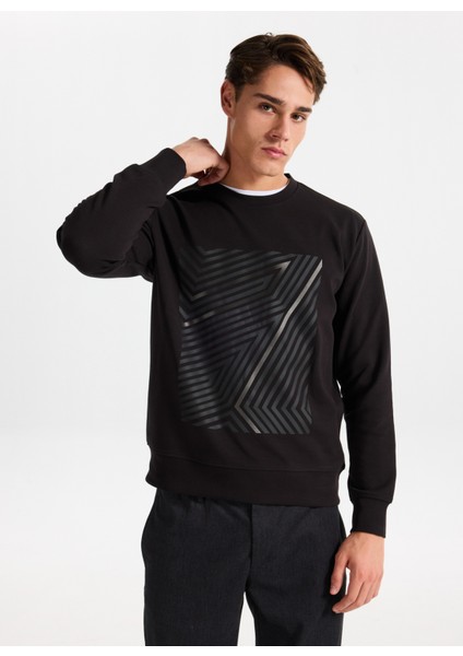 Gmg Fırenze Bisiklet Yaka Siyah Erkek Sweatshırt GU25MFW08031