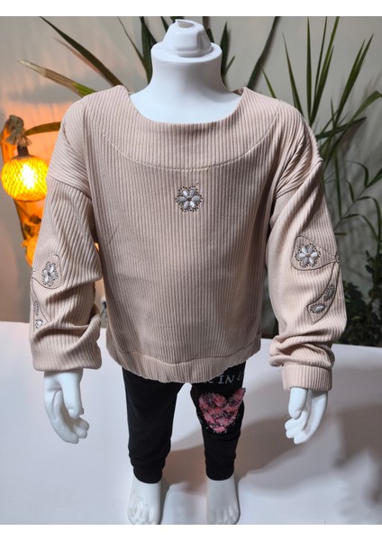 kız Çocuk Fitilli Taş Işlemeli Nakışlı Sweat Bluz Kaşkorse modelleri