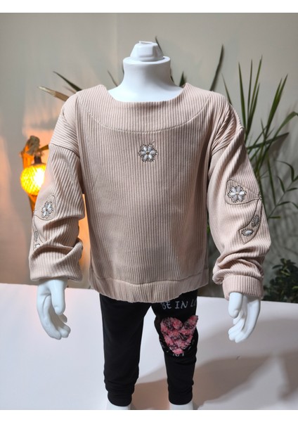 kız Çocuk Fitilli Taş Işlemeli Nakışlı Sweat Bluz Kaşkorse