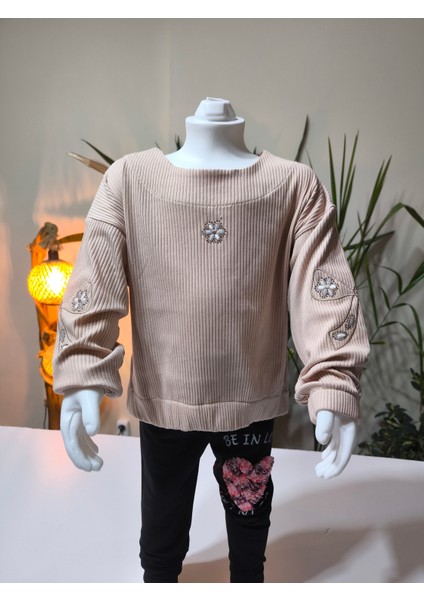 kız Çocuk Fitilli Taş Işlemeli Nakışlı Sweat Bluz Kaşkorse