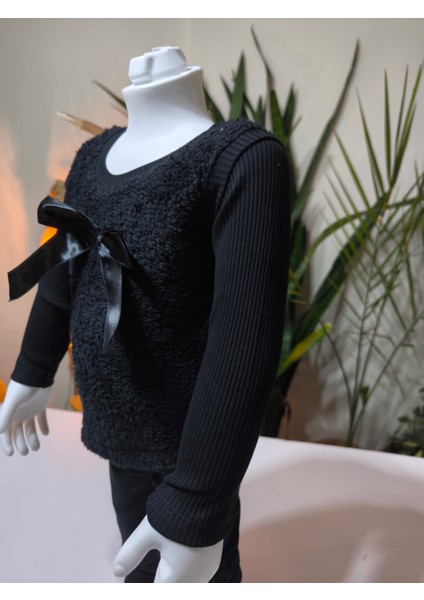 kışlık Fuzzy/peluş Gövdeli Fitilli Kollu Süveter Görünümlü Kız Çocuk Sweat Bluz modelleri