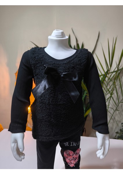 kışlık Fuzzy/peluş Gövdeli Fitilli Kollu Süveter Görünümlü Kız Çocuk Sweat Bluz fırsatları