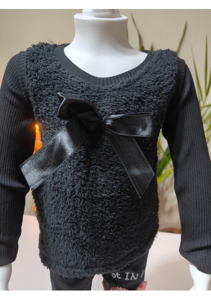 kışlık Fuzzy/peluş Gövdeli Fitilli Kollu Süveter Görünümlü Kız Çocuk Sweat Bluz indirimleri