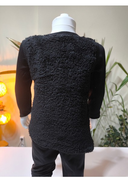 kışlık Fuzzy/peluş Gövdeli Fitilli Kollu Süveter Görünümlü Kız Çocuk Sweat Bluz