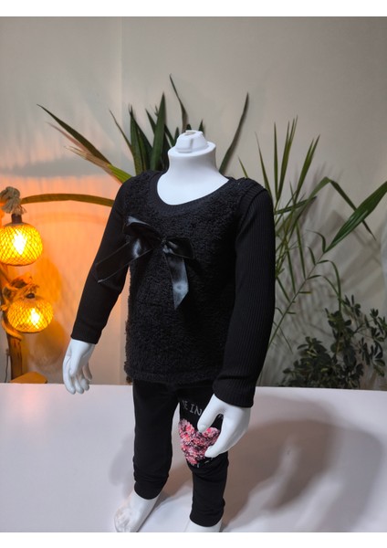 kışlık Fuzzy/peluş Gövdeli Fitilli Kollu Süveter Görünümlü Kız Çocuk Sweat Bluz