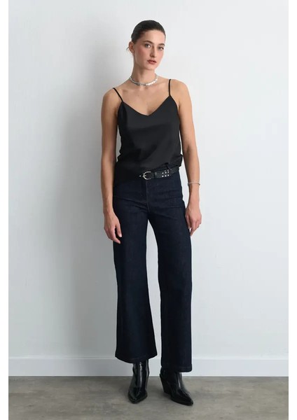 Ip Askılı Saten Atlet - Siyah