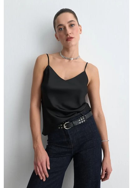 Ip Askılı Saten Atlet - Siyah modelleri