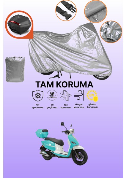 Gri Arka Çanta Uyumlu Rks Neon 125 Uyumlu Motor Brandası, Koruyucu Örtü