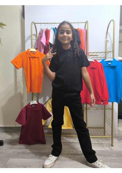 unisex Çocuk Genç Polo Yaka Kısa Kol Okul Günlük Tişört, Nefes Alabilen Kumaş