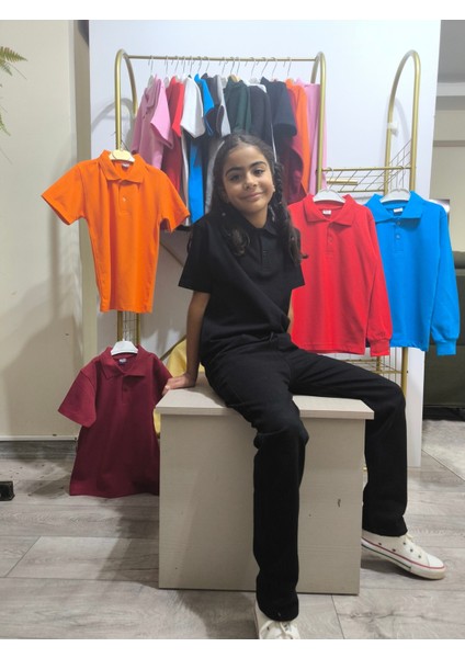 unisex Çocuk Genç Polo Yaka Kısa Kol Okul Günlük Tişört, Nefes Alabilen Kumaş fırsatları