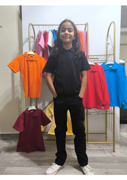 unisex Çocuk Genç Polo Yaka Kısa Kol Okul Günlük Tişört, Nefes Alabilen Kumaş indirimleri