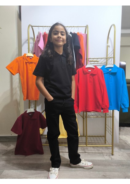 unisex Çocuk Genç Polo Yaka Kısa Kol Okul Günlük Tişört, Nefes Alabilen Kumaş