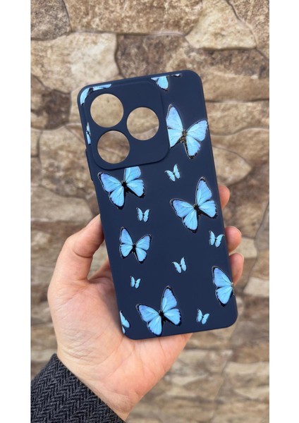 Realme C63 Uyumlu Mavi Kelebek Desenli Silikon Darbe Emici Klasik Korumalı Rubber Kılıf